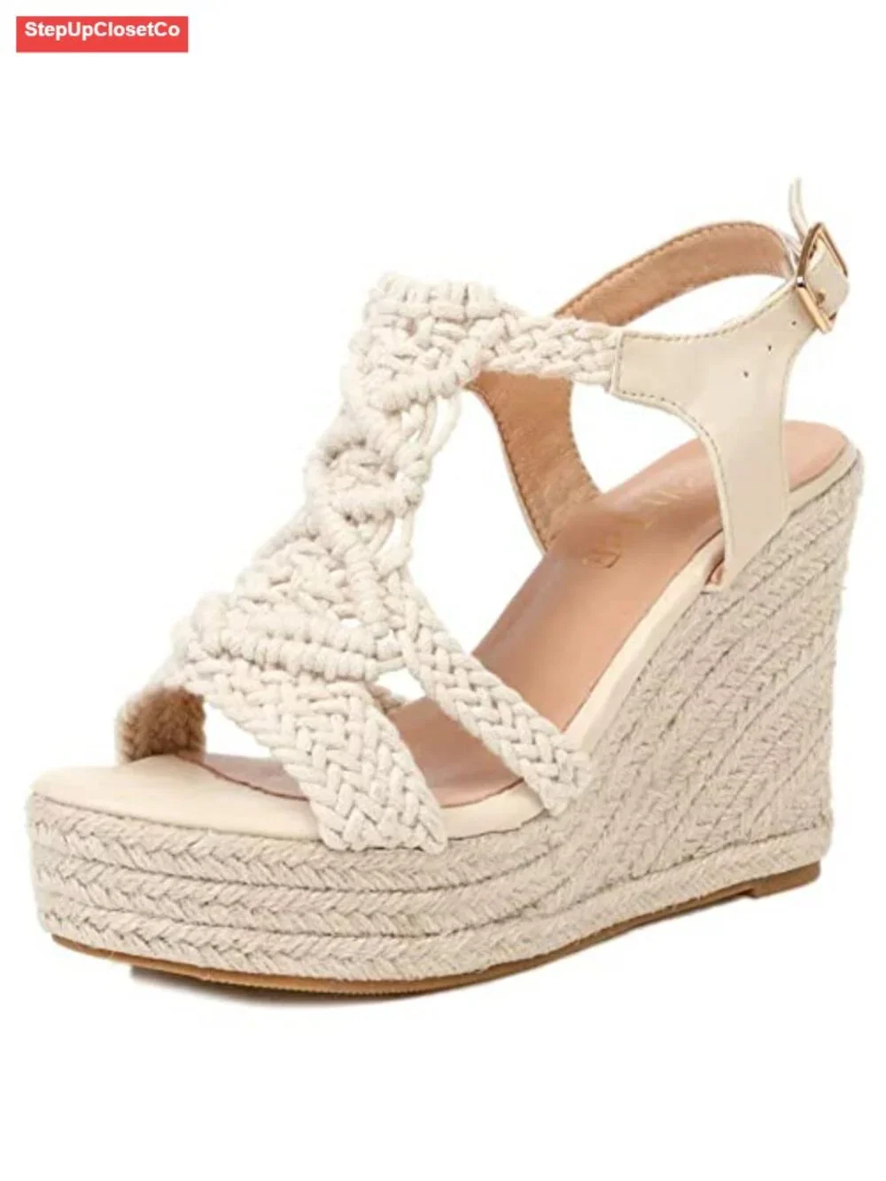 Espadrille Wedge Sandals Open Toe Platform Heel Woven Ankle Strap Boho